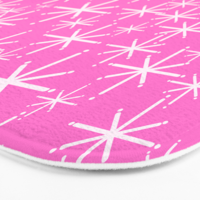 Bright Pink Mid Century Modern Twinkling Stars Retro Atomic Pattern Bath Mat Gallery Image 3
