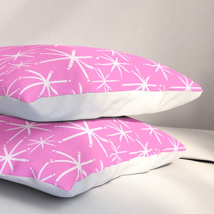 Bright Pink Mid Century Modern Twinkling Stars Retro Atomic Pattern Pillow Sham Gallery Image 3