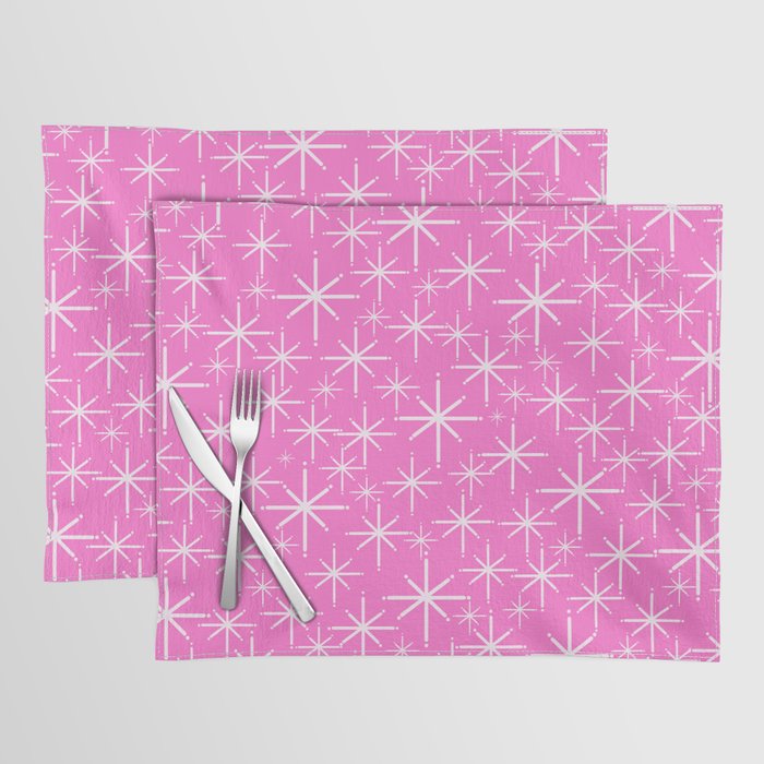 Bright Pink Mid Century Modern Twinkling Stars Retro Atomic Pattern Placemat Gallery Image 1