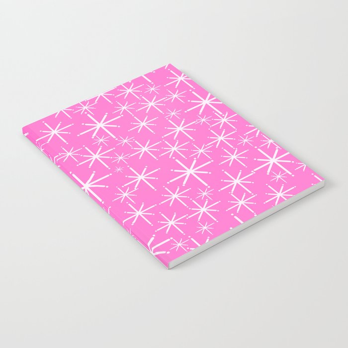 Bright Pink Mid Century Modern Twinkling Stars Retro Atomic Pattern Notebook Gallery Image 2