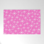 Bright Pink Mid Century Modern Twinkling Stars Retro Atomic Pattern Welcome Mat Gallery Image 1