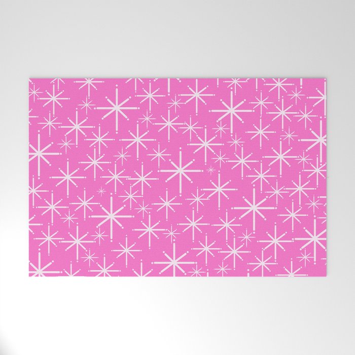 Bright Pink Mid Century Modern Twinkling Stars Retro Atomic Pattern Welcome Mat Gallery Image 1