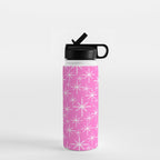Bright Pink Mid Century Modern Twinkling Stars Retro Atomic Pattern Water Bottle Gallery Image 1