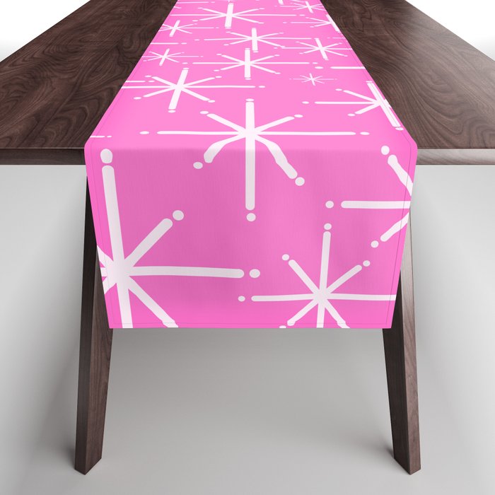 Bright Pink Mid Century Modern Twinkling Stars Retro Atomic Pattern Table Runner Gallery Image 1