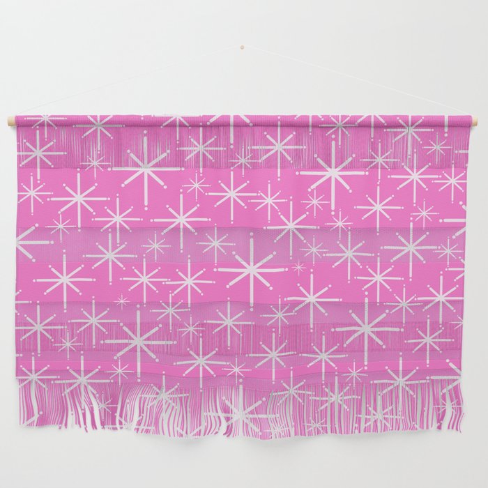 Bright Pink Mid Century Modern Twinkling Stars Retro Atomic Pattern Wall Hanging Gallery Image 1