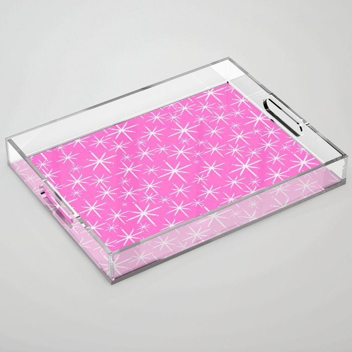 Bright Pink Mid Century Modern Twinkling Stars Retro Atomic Pattern Acrylic Tray Gallery Image 1