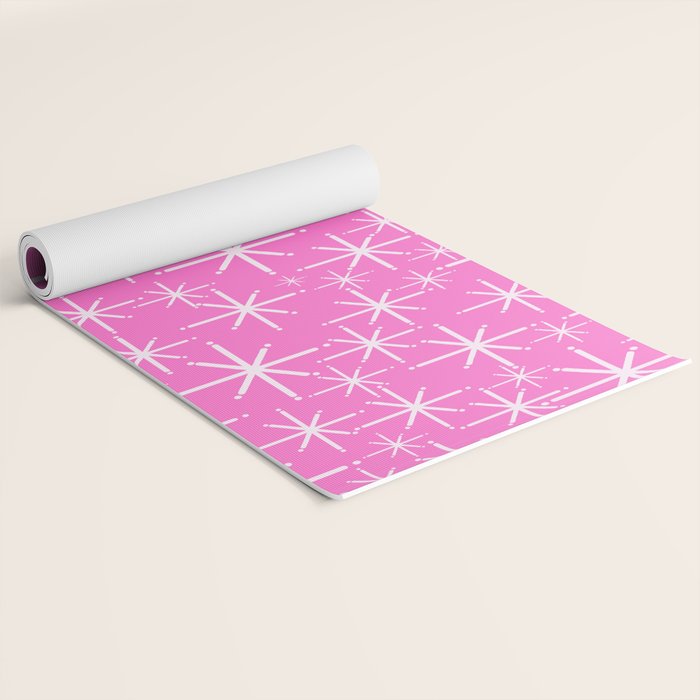 Bright Pink Mid Century Modern Twinkling Stars Retro Atomic Pattern Yoga Mat Gallery Image 2
