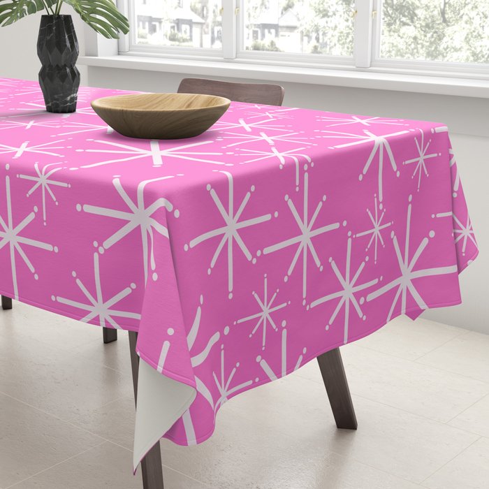 Bright Pink Mid Century Modern Twinkling Stars Retro Atomic Pattern Tablecloth Gallery Image 3