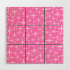 Bright Pink Mid Century Modern Twinkling Stars Retro Atomic Pattern Wood Wall Art Gallery Image 1