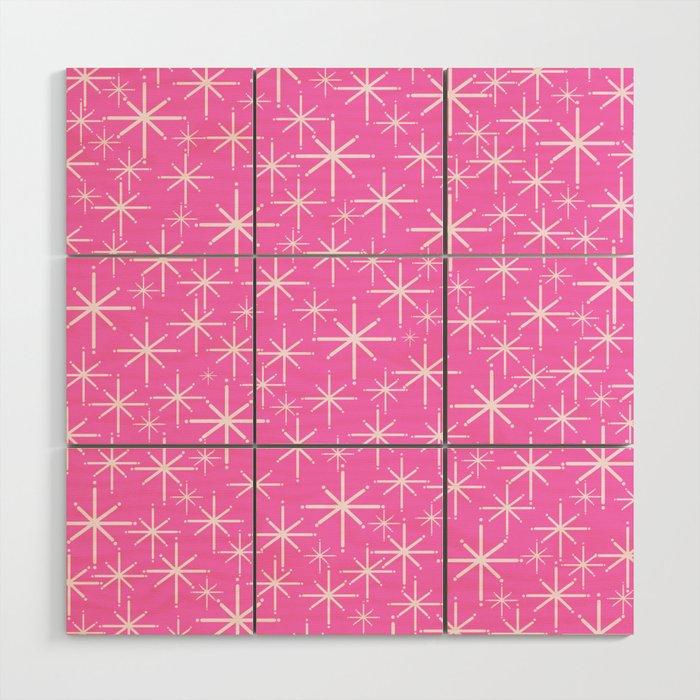 Bright Pink Mid Century Modern Twinkling Stars Retro Atomic Pattern Wood Wall Art Gallery Image 1