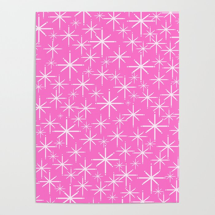 Bright Pink Mid Century Modern Twinkling Stars Retro Atomic Pattern Poster Gallery Image 4