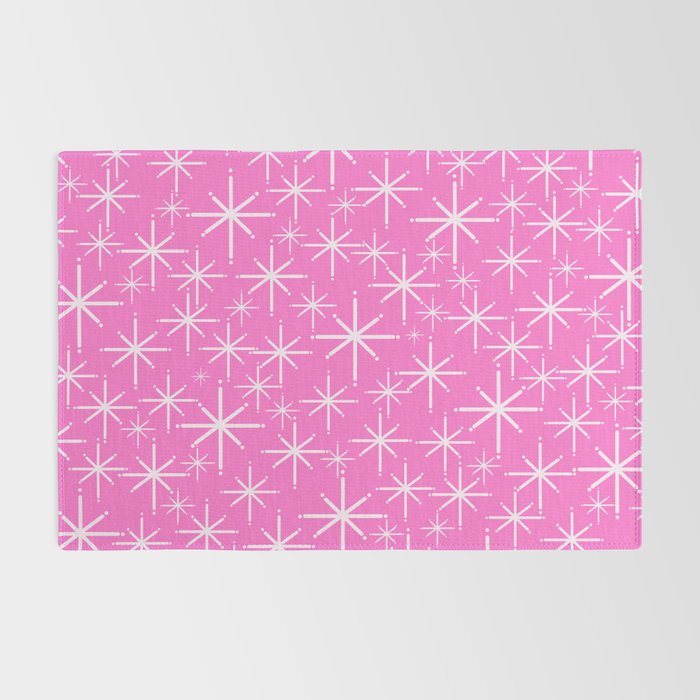 Bright Pink Mid Century Modern Twinkling Stars Retro Atomic Pattern Rug Gallery Image 2