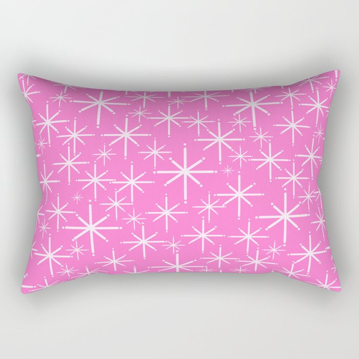 Bright Pink Mid Century Modern Twinkling Stars Retro Atomic Pattern Rectangular Pillow Gallery Image 1