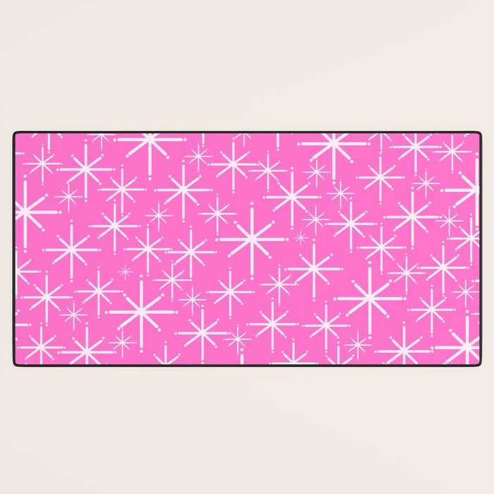 Bright Pink Mid Century Modern Twinkling Stars Retro Atomic Pattern Desk Mat Gallery Image 3