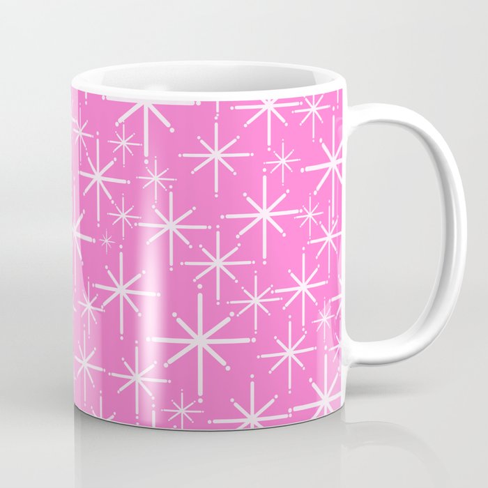 Bright Pink Mid Century Modern Twinkling Stars Retro Atomic Pattern Coffee Mug Gallery Image 1