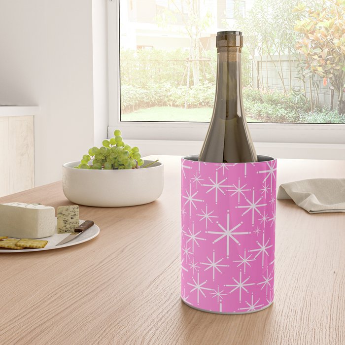 Bright Pink Mid Century Modern Twinkling Stars Retro Atomic Pattern Wine Chiller Gallery Image 4