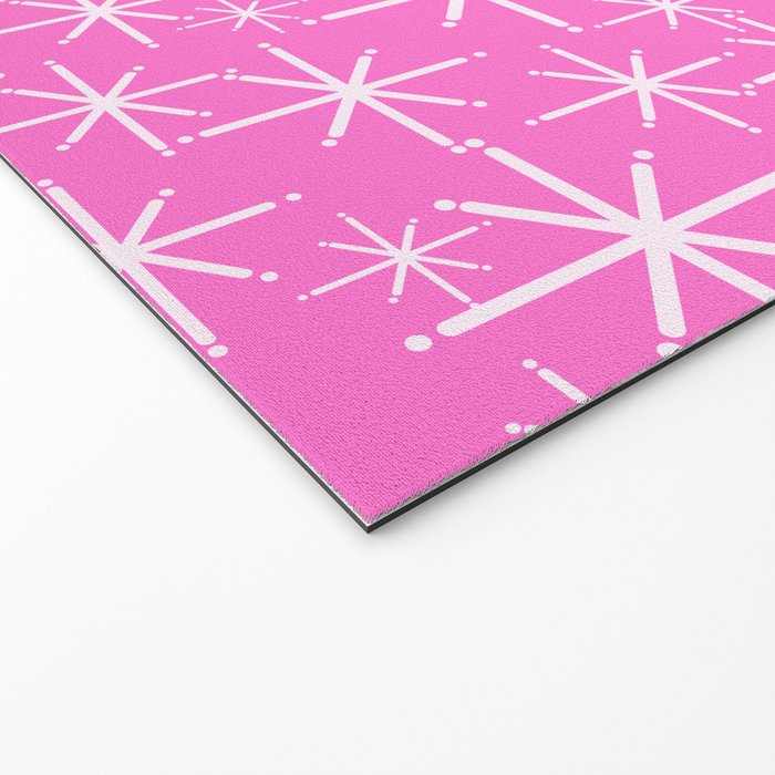 Bright Pink Mid Century Modern Twinkling Stars Retro Atomic Pattern Welcome Mat Gallery Image 2