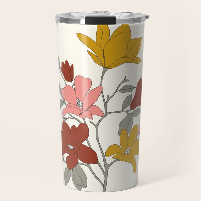 Colorful Minimal Line Art Magnolia Travel Mug Gallery Image 1