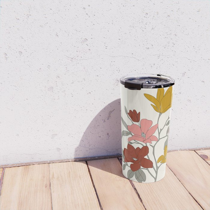 Colorful Minimal Line Art Magnolia Travel Mug Gallery Image 4