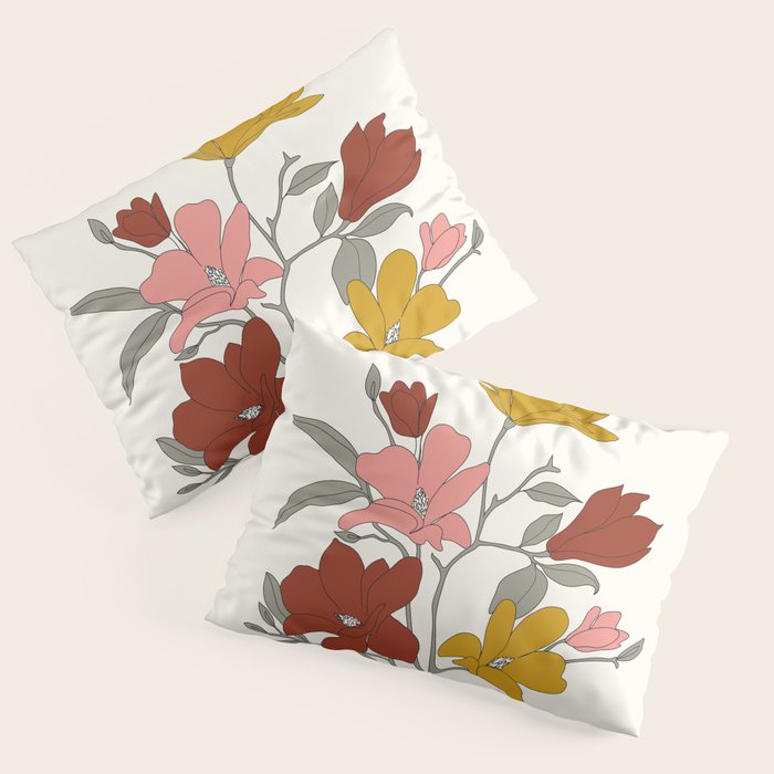 Colorful Minimal Line Art Magnolia Pillow Sham Gallery Image 3