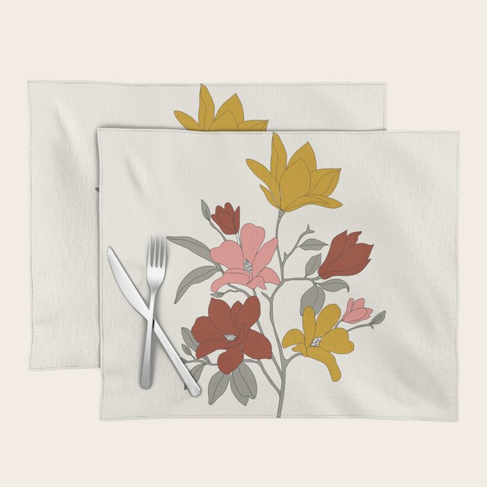 Colorful Minimal Line Art Magnolia Placemat Gallery Image 1