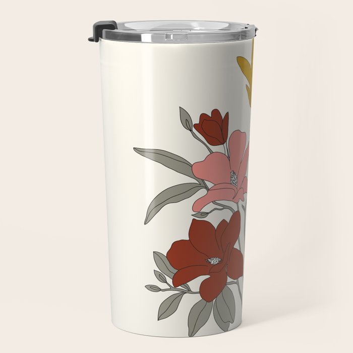 Colorful Minimal Line Art Magnolia Travel Mug Gallery Image 3