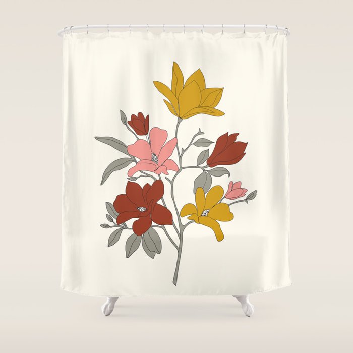 Colorful Minimal Line Art Magnolia Shower Curtain Gallery Image 1