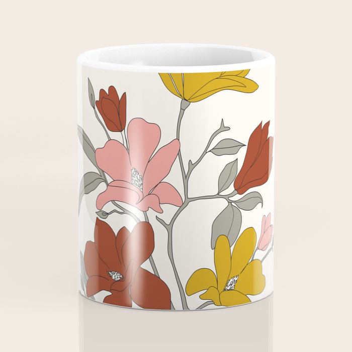Colorful Minimal Line Art Magnolia Coffee Mug Gallery Image 4