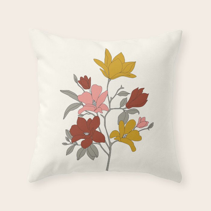Colorful Minimal Line Art Magnolia Throw Pillow Gallery Image 1