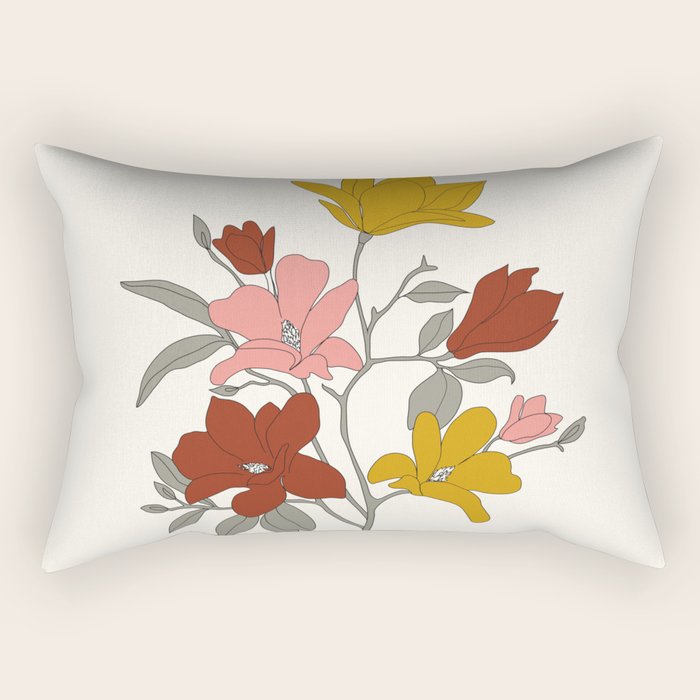 Colorful Minimal Line Art Magnolia Rectangular Pillow Gallery Image 2
