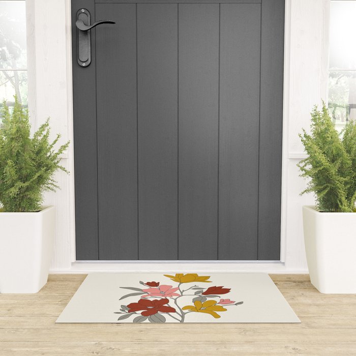 Colorful Minimal Line Art Magnolia Welcome Mat Gallery Image 3