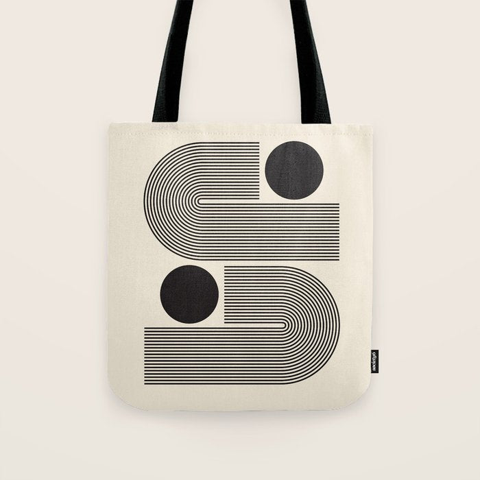 Abstraction_BLACK_LINE_DOT_POP_ART_Minimalism_004D Tote Bag Gallery Image 1