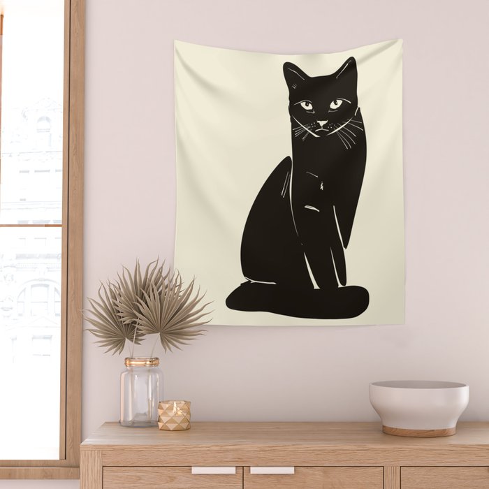 Minimalist Black Cat 2 Wall Tapestry Gallery Image 2