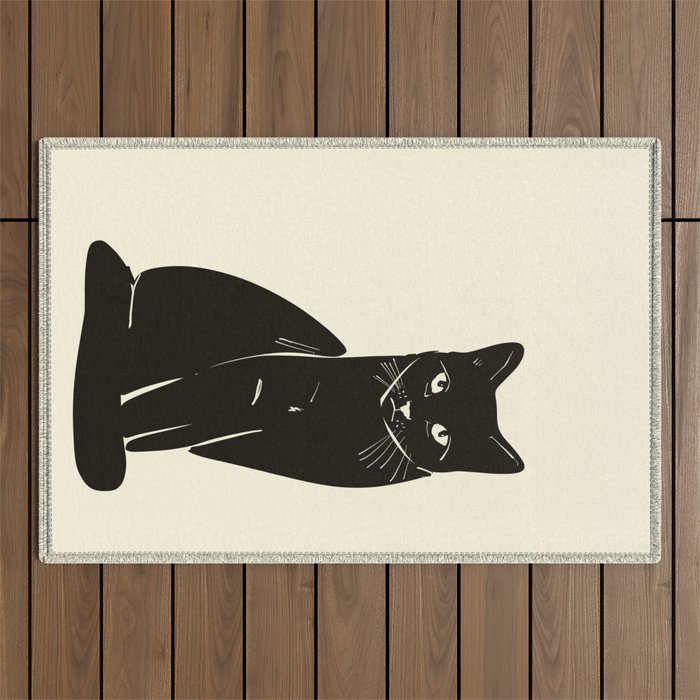 Minimalist Black Cat 2 Outdoor Rug Gallery Image 1