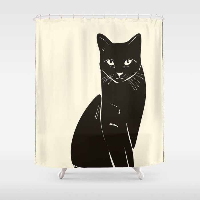 Minimalist Black Cat 2 Shower Curtain Gallery Image 1