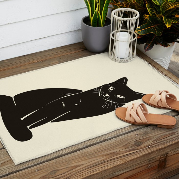 Minimalist Black Cat 2 Outdoor Rug Gallery Image 2