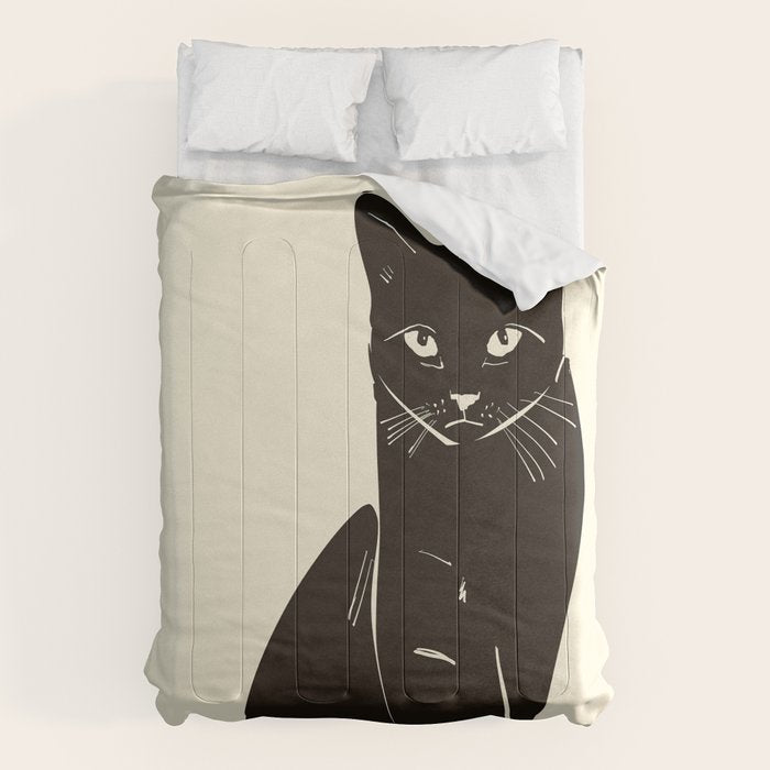 Minimalist Black Cat 2 Comforter Gallery Image 1