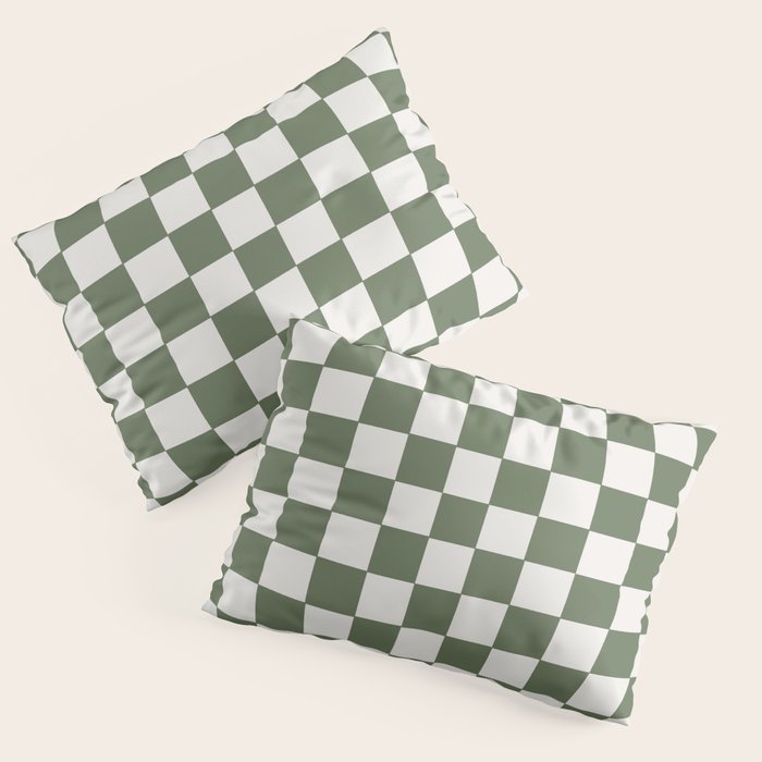 Soft Checkerboard Muted Green Pillow Sham Gallery Image 1
