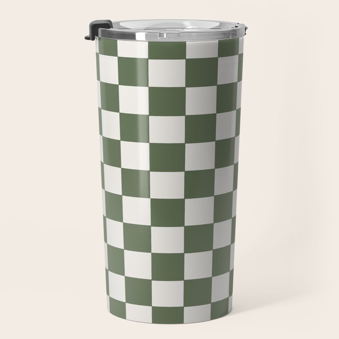 Soft Checkerboard Muted Green Travel Mug Gallery Image 3