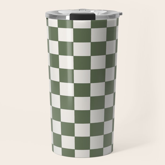 Soft Checkerboard Muted Green Travel Mug Gallery Image 1