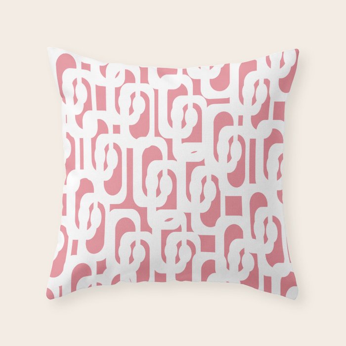 Mid Century Modern Loops Pattern in White on Pink Throw Pillow Gallery Image 6