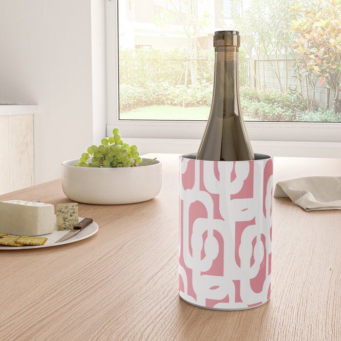 Mid Century Modern Loops Pattern in White on Pink Wine Chiller Gallery Image 4