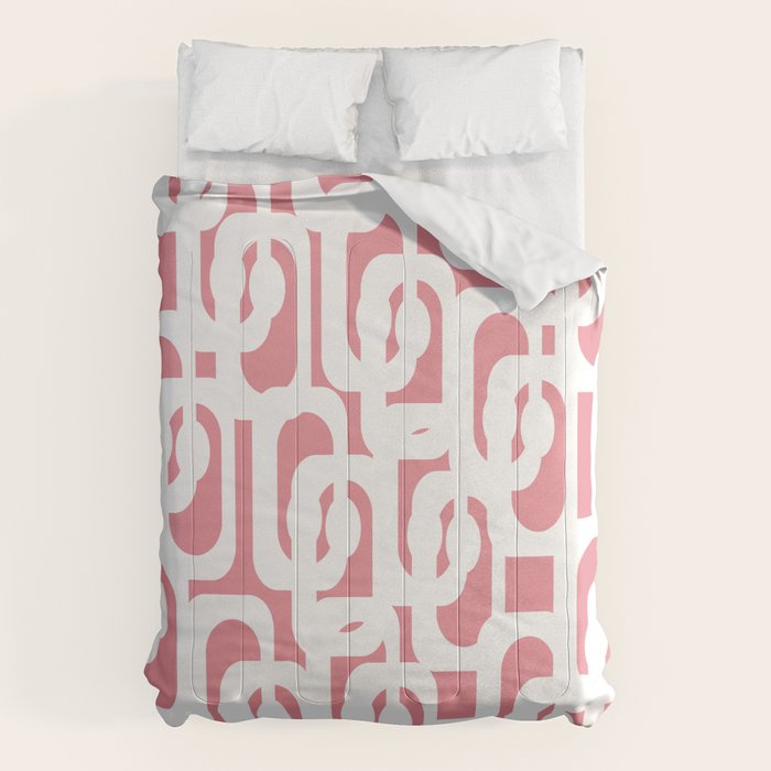 Mid Century Modern Loops Pattern in White on Pink Comforter Gallery Image 1