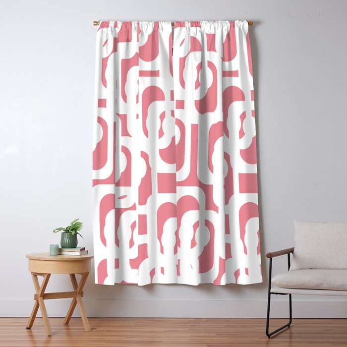 Mid Century Modern Loops Pattern in White on Pink Window Curtain Gallery Image 1
