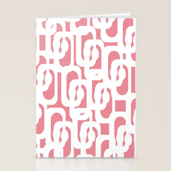 Mid Century Modern Loops Pattern in White on Pink Stationery Card Gallery Image 1