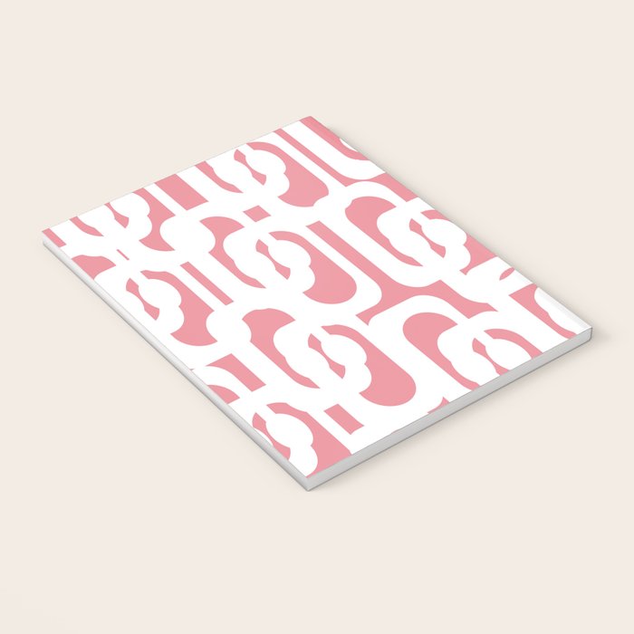 Mid Century Modern Loops Pattern in White on Pink Notebook Gallery Image 3