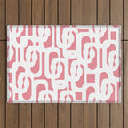 Mid Century Modern Loops Pattern in White on Pink Outdoor Rug Gallery Image 1