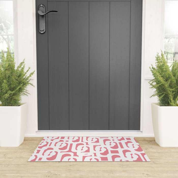 Mid Century Modern Loops Pattern in White on Pink Welcome Mat Gallery Image 3