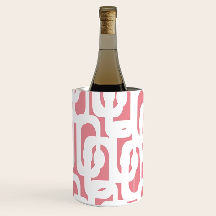 Mid Century Modern Loops Pattern in White on Pink Wine Chiller Gallery Image 1