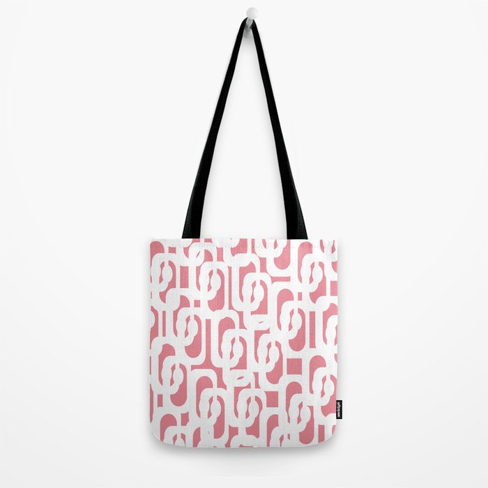 Mid Century Modern Loops Pattern in White on Pink Tote Bag Gallery Image 2